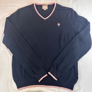 Brooks Brothers Men's L Pullover V Neck Sweater Navy Blue 100% Supima Cotton 517